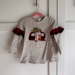 Gray Long Sleeve Tee with Red Ruffled Sleeves